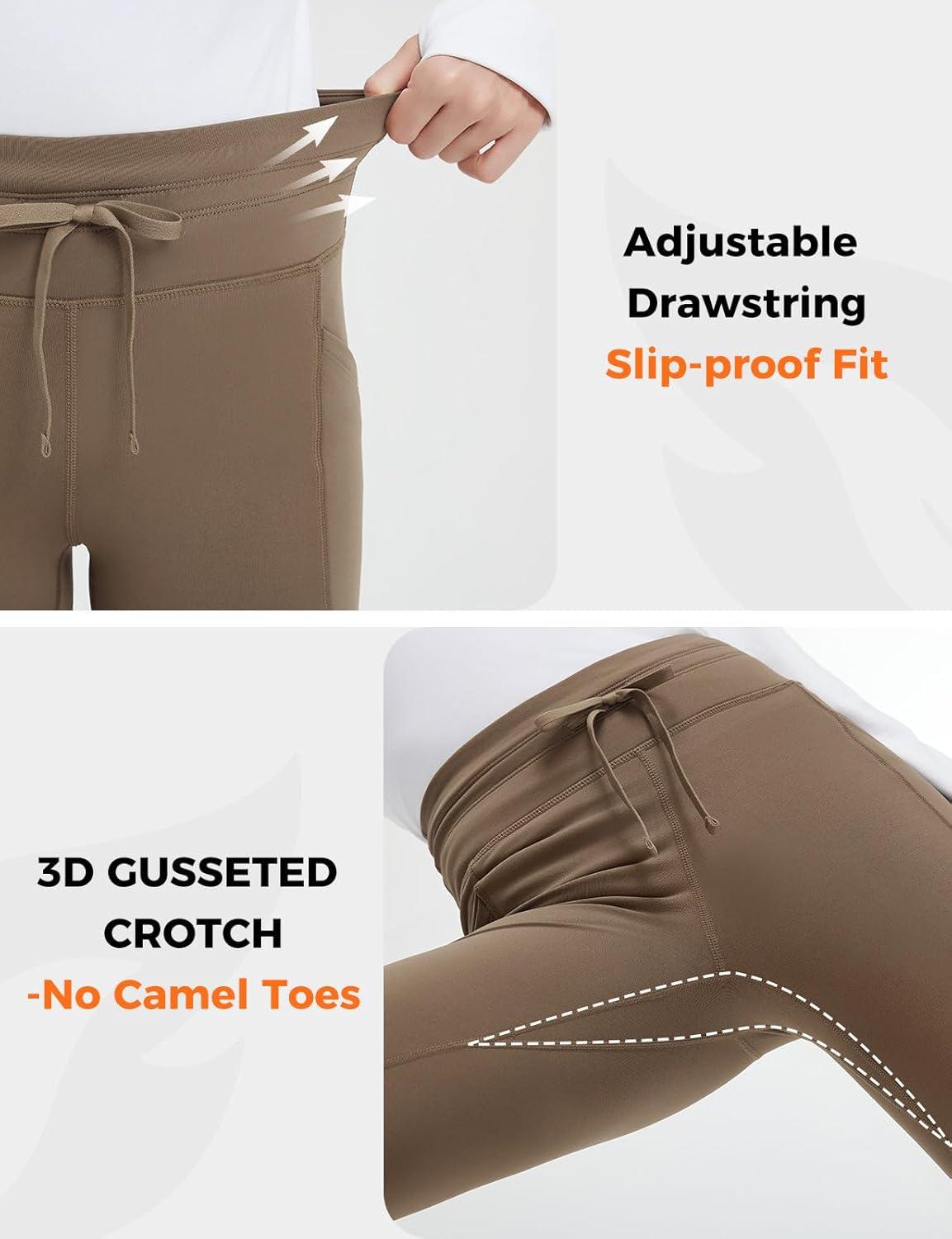 imagebaleaf Womens Thermal Fleece Lined Leggings with Pockets Ankle Zip Reflective Water Resistant High Waisted Warm Snow PantsBrown