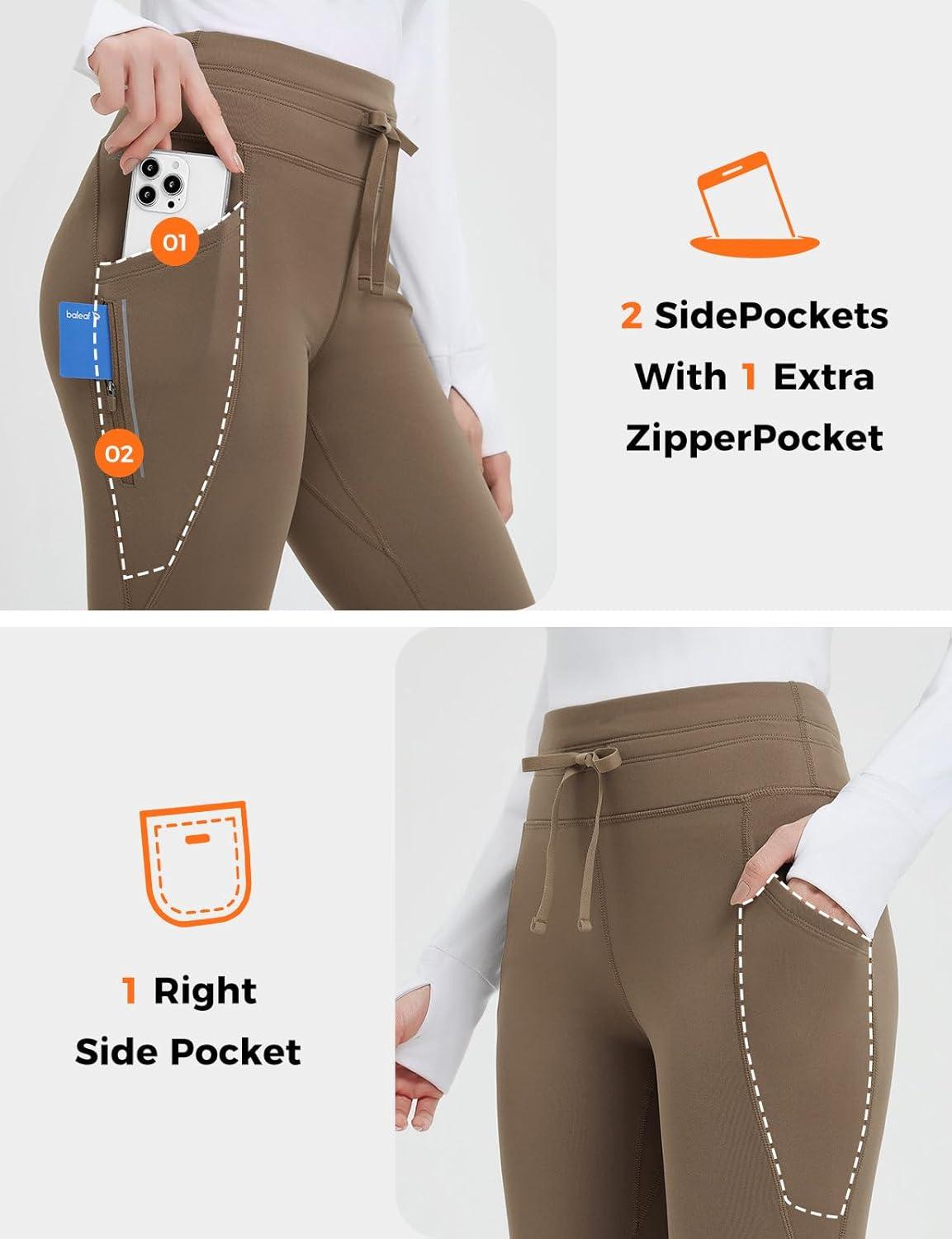 imagebaleaf Womens Thermal Fleece Lined Leggings with Pockets Ankle Zip Reflective Water Resistant High Waisted Warm Snow PantsBrown