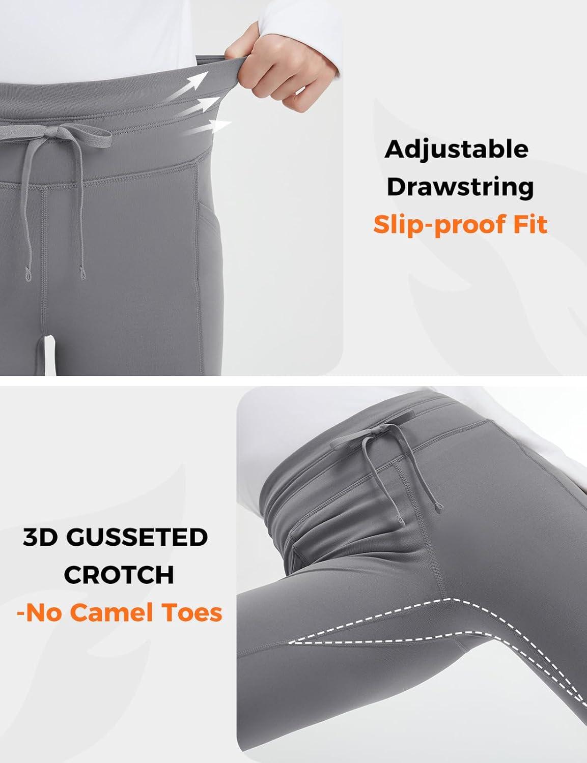 imagebaleaf Womens Thermal Fleece Lined Leggings with Pockets Ankle Zip Reflective Water Resistant High Waisted Warm Snow PantsGray