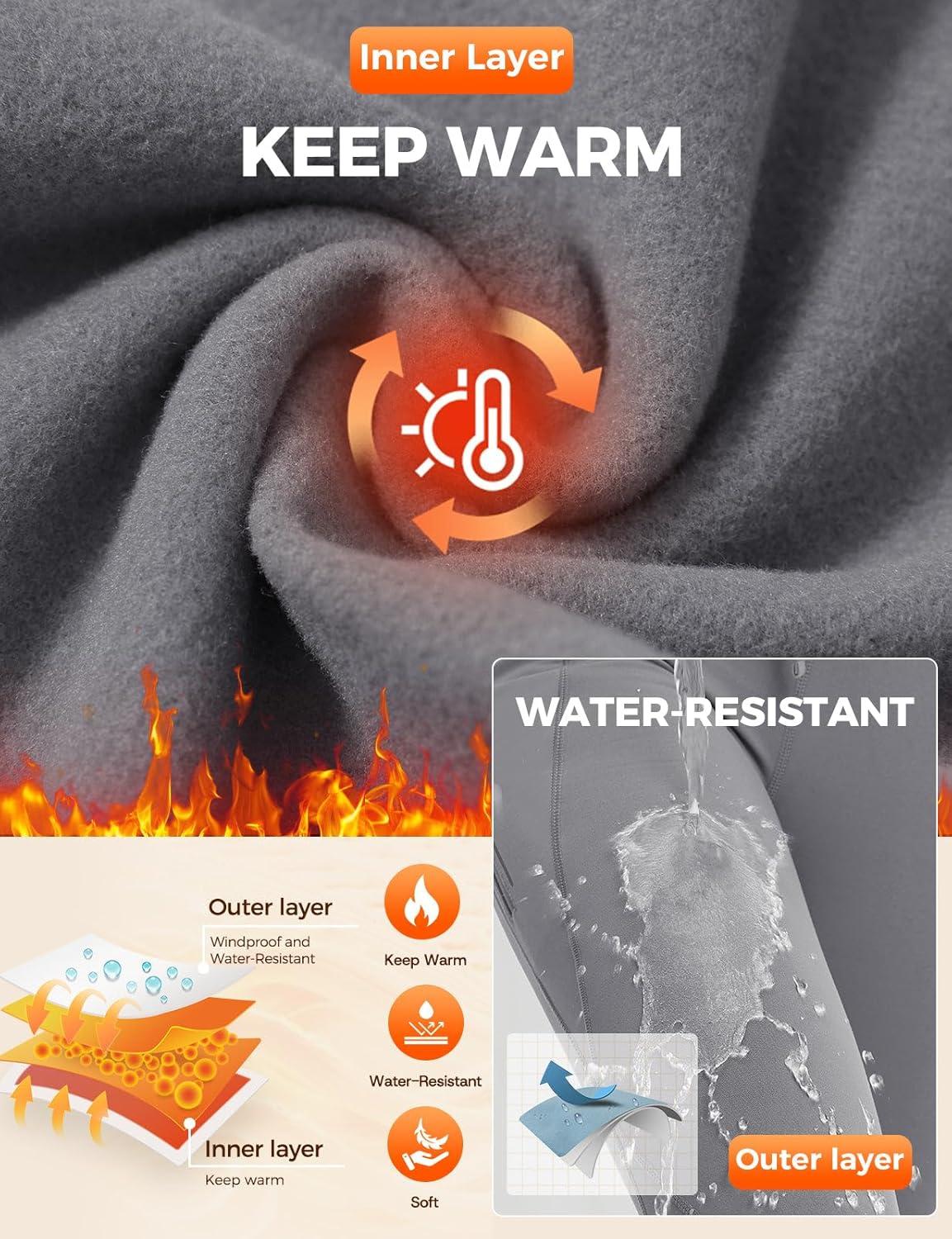 imagebaleaf Womens Thermal Fleece Lined Leggings with Pockets Ankle Zip Reflective Water Resistant High Waisted Warm Snow PantsGray