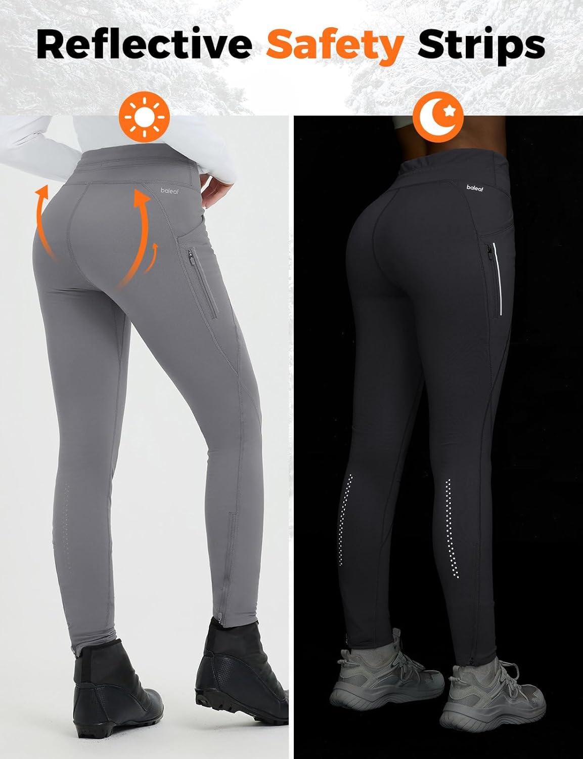 imagebaleaf Womens Thermal Fleece Lined Leggings with Pockets Ankle Zip Reflective Water Resistant High Waisted Warm Snow PantsGray