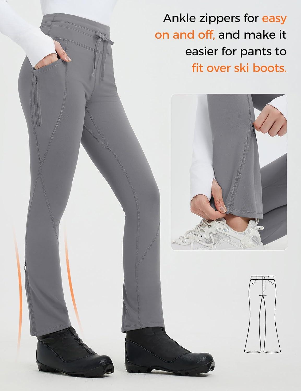 imagebaleaf Womens Thermal Fleece Lined Leggings with Pockets Ankle Zip Reflective Water Resistant High Waisted Warm Snow PantsGray