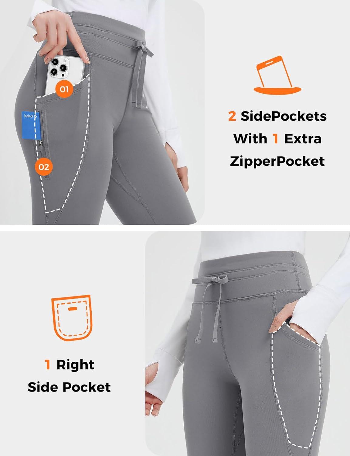 imagebaleaf Womens Thermal Fleece Lined Leggings with Pockets Ankle Zip Reflective Water Resistant High Waisted Warm Snow PantsGray