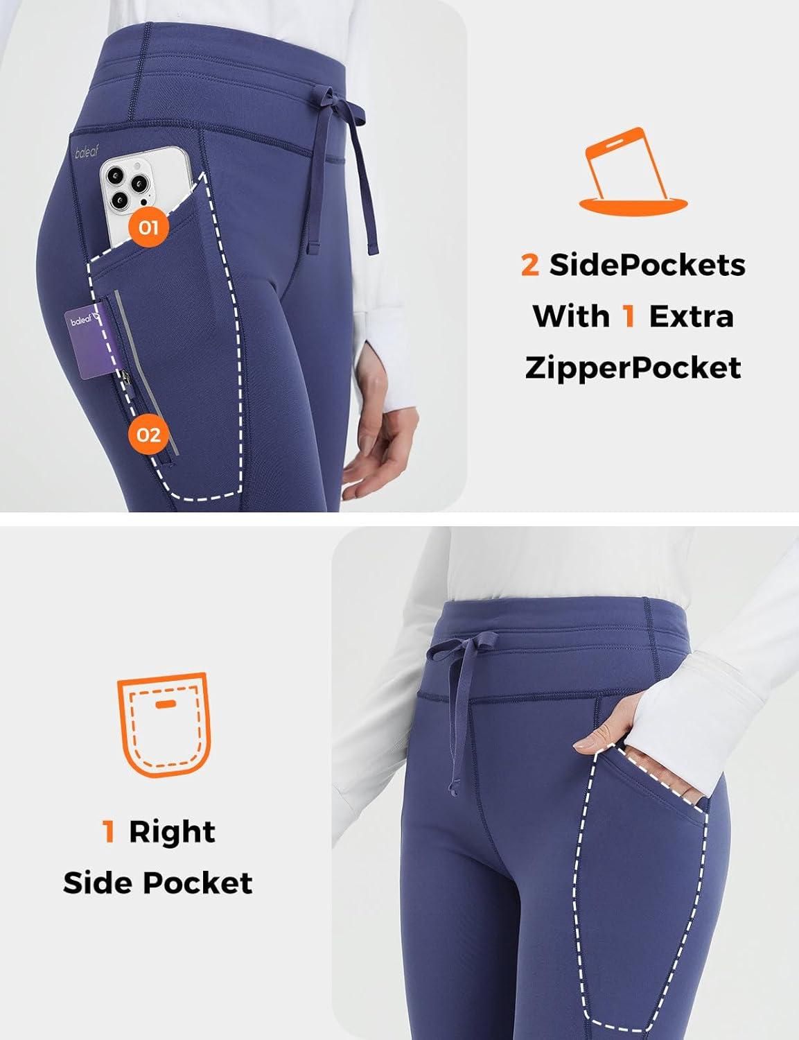 imagebaleaf Womens Thermal Fleece Lined Leggings with Pockets Ankle Zip Reflective Water Resistant High Waisted Warm Snow PantsNavy Blue