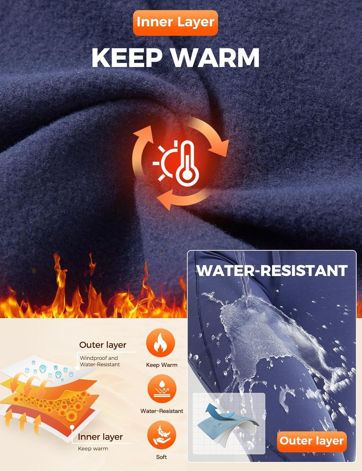 imagebaleaf Womens Thermal Fleece Lined Leggings with Pockets Ankle Zip Reflective Water Resistant High Waisted Warm Snow PantsNavy Blue