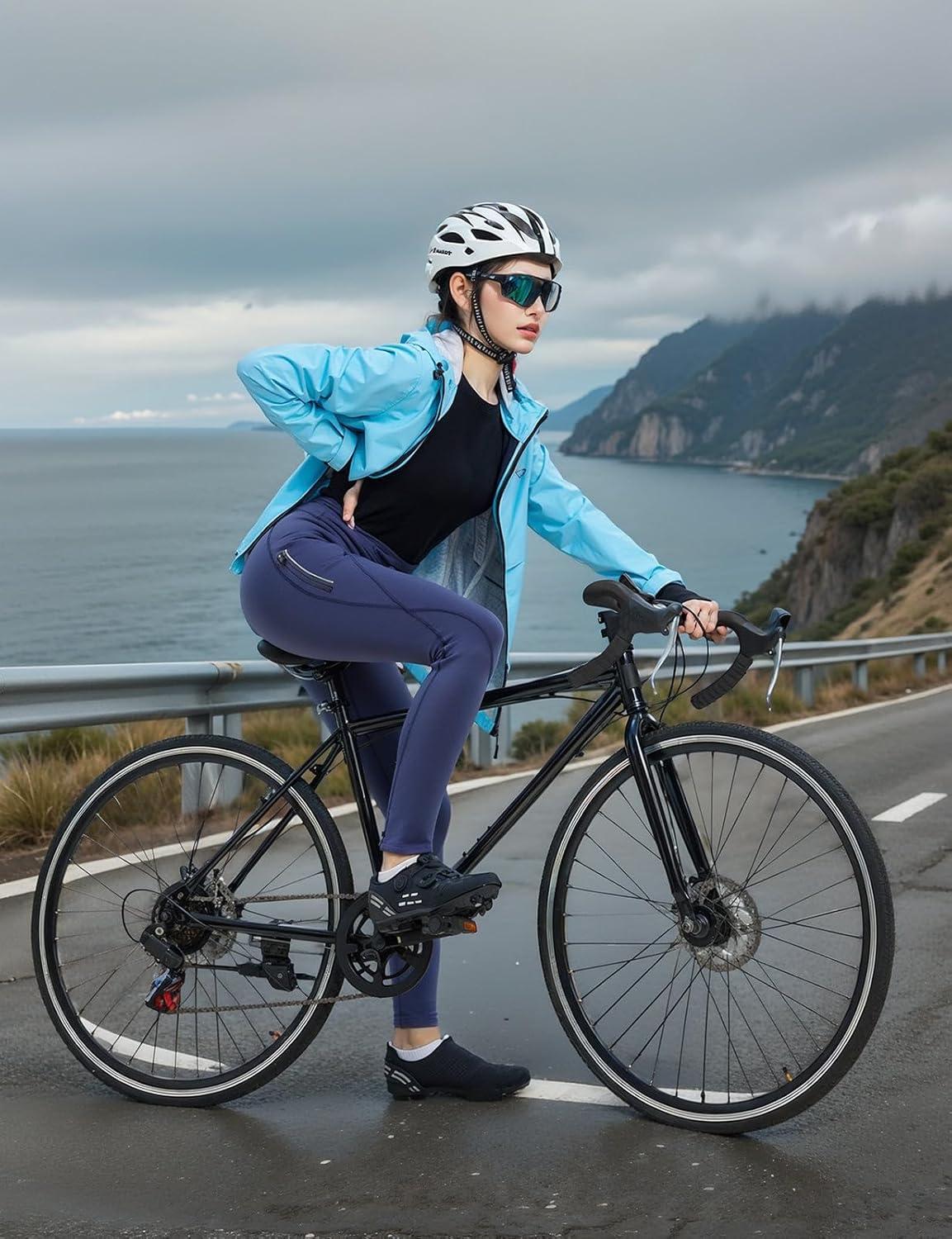 imagebaleaf Womens Thermal Fleece Lined Leggings with Pockets Ankle Zip Reflective Water Resistant High Waisted Warm Snow PantsNavy Blue