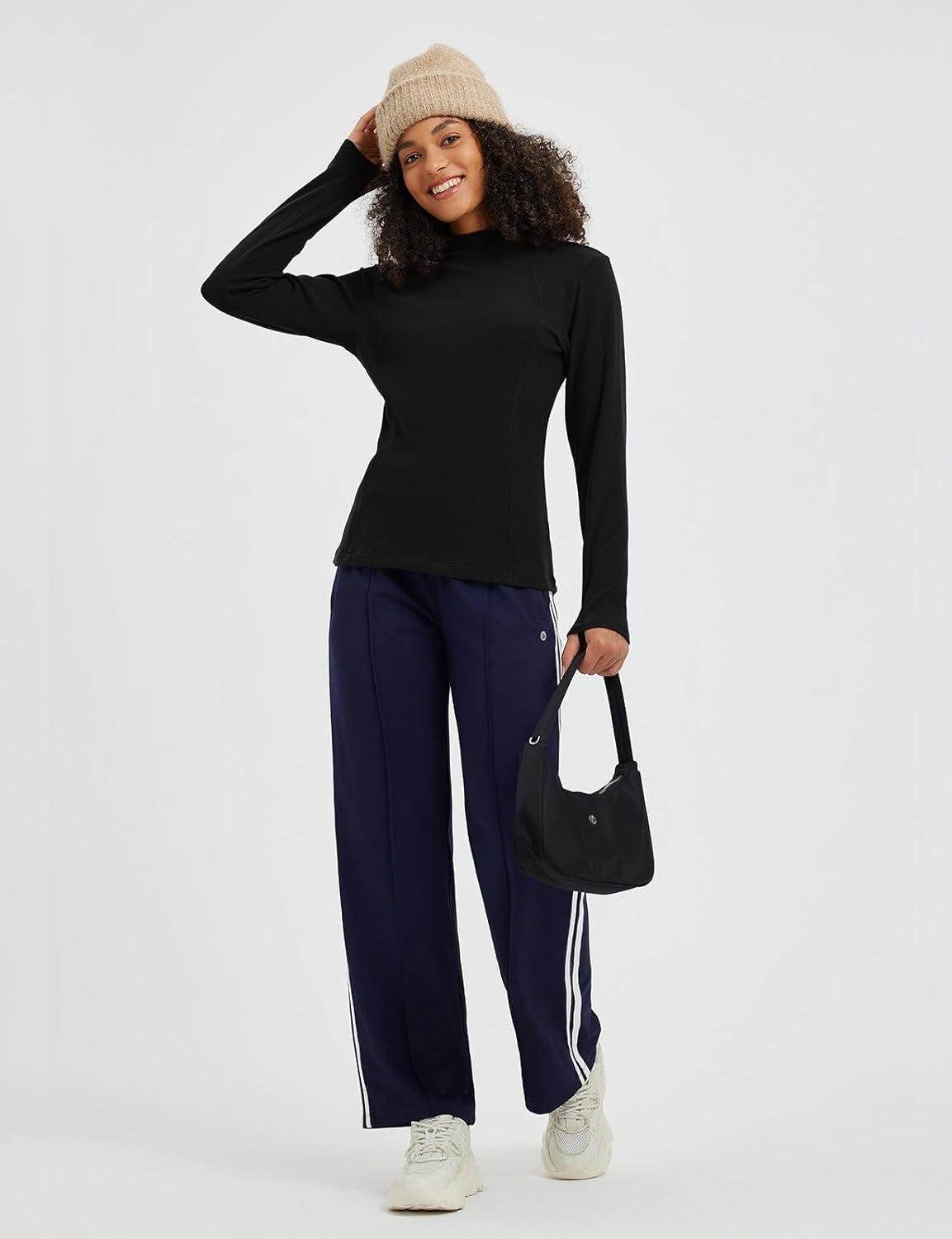 imagebaleaf Womens Thermal Tops Winter Long Sleeve Shirts Warm Base Layer Running Gear Mock Neck Clothes WorkoutBlack