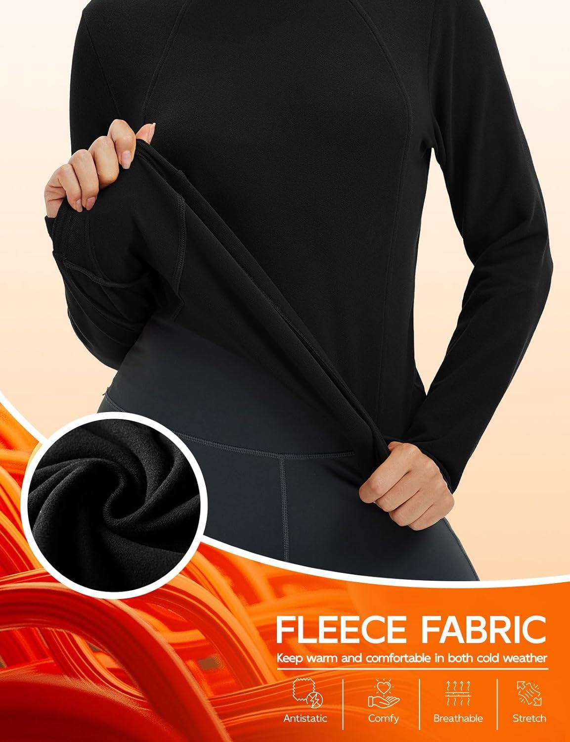 imagebaleaf Womens Thermal Tops Winter Long Sleeve Shirts Warm Base Layer Running Gear Mock Neck Clothes WorkoutBlack
