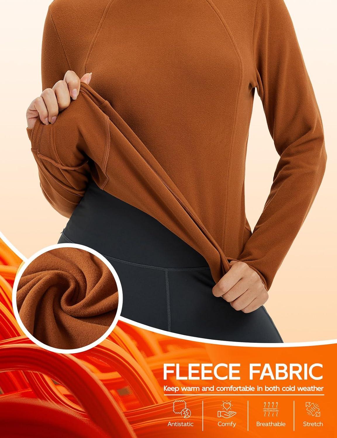 imagebaleaf Womens Thermal Tops Winter Long Sleeve Shirts Warm Base Layer Running Gear Mock Neck Clothes WorkoutBrown