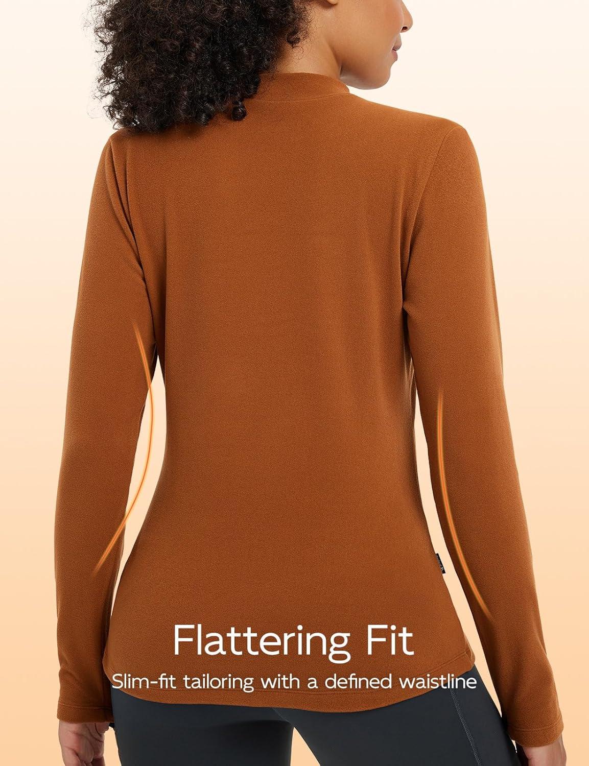 imagebaleaf Womens Thermal Tops Winter Long Sleeve Shirts Warm Base Layer Running Gear Mock Neck Clothes WorkoutBrown