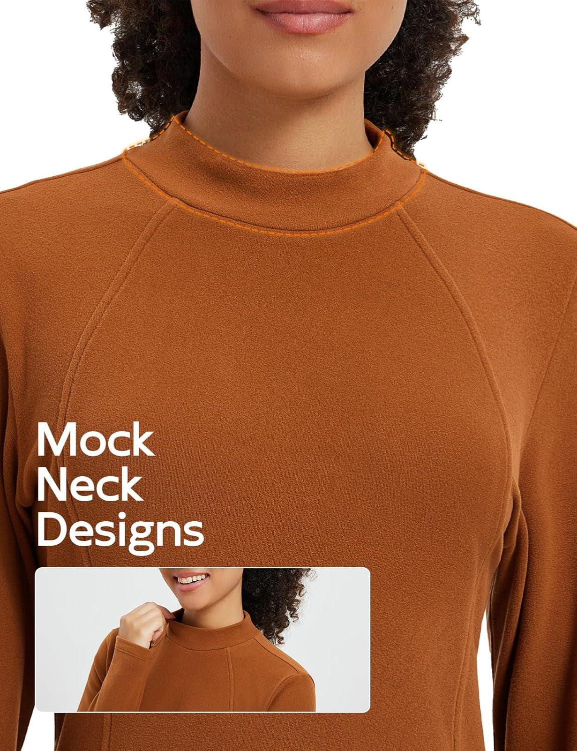 imagebaleaf Womens Thermal Tops Winter Long Sleeve Shirts Warm Base Layer Running Gear Mock Neck Clothes WorkoutBrown