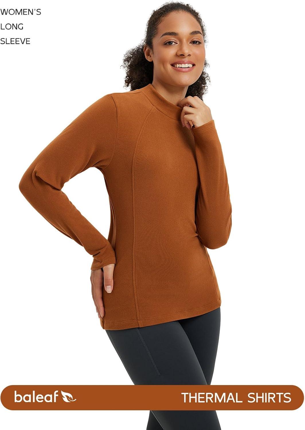 imagebaleaf Womens Thermal Tops Winter Long Sleeve Shirts Warm Base Layer Running Gear Mock Neck Clothes WorkoutBrown