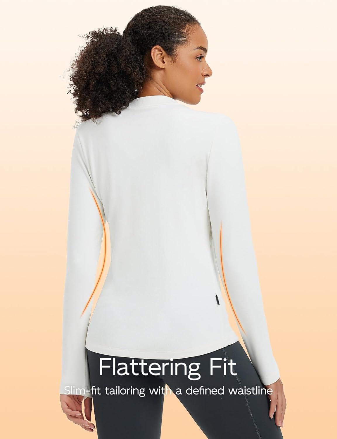 imagebaleaf Womens Thermal Tops Winter Long Sleeve Shirts Warm Base Layer Running Gear Mock Neck Clothes WorkoutWhite