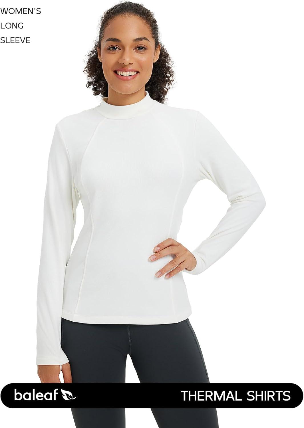 imagebaleaf Womens Thermal Tops Winter Long Sleeve Shirts Warm Base Layer Running Gear Mock Neck Clothes WorkoutWhite