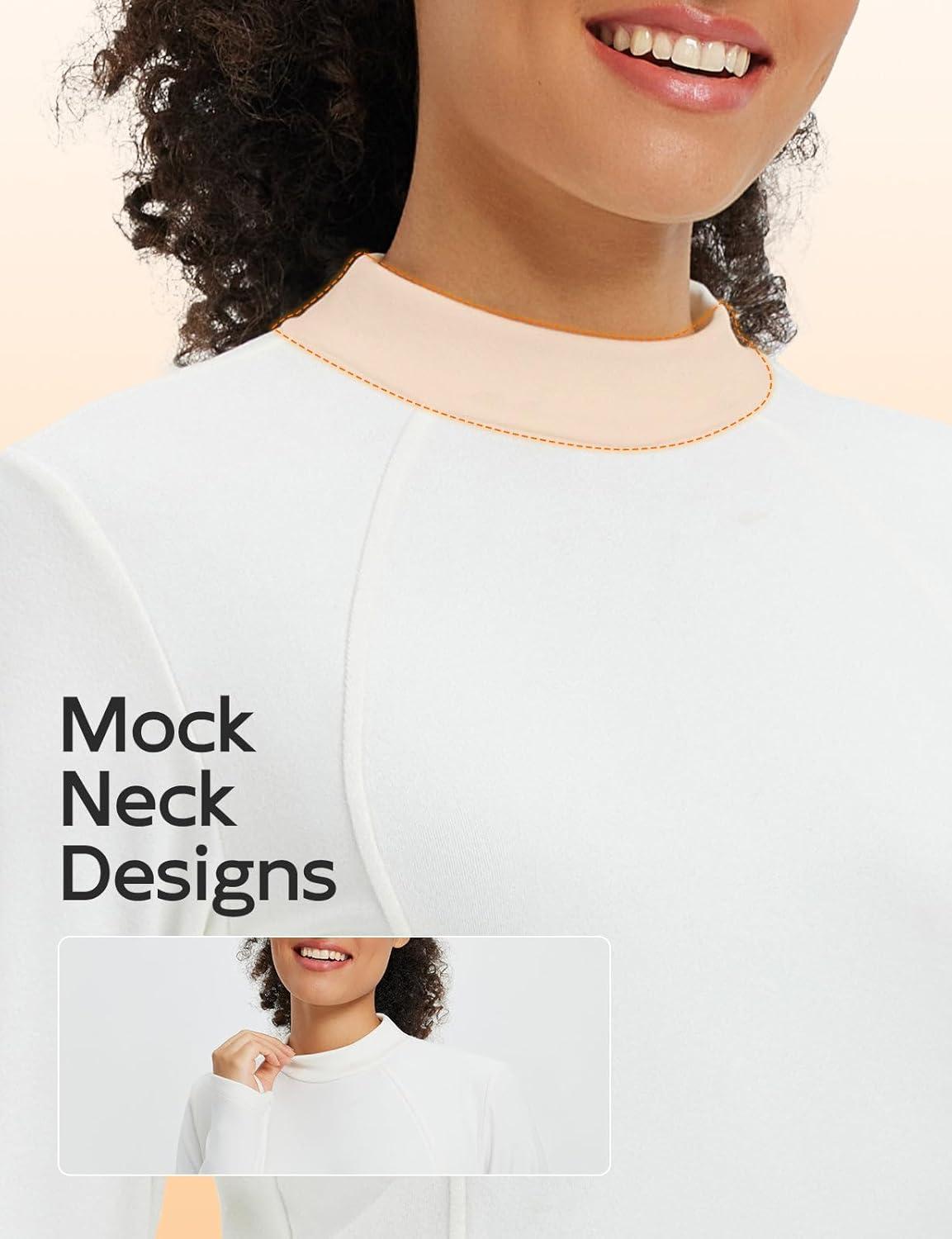 imagebaleaf Womens Thermal Tops Winter Long Sleeve Shirts Warm Base Layer Running Gear Mock Neck Clothes WorkoutWhite