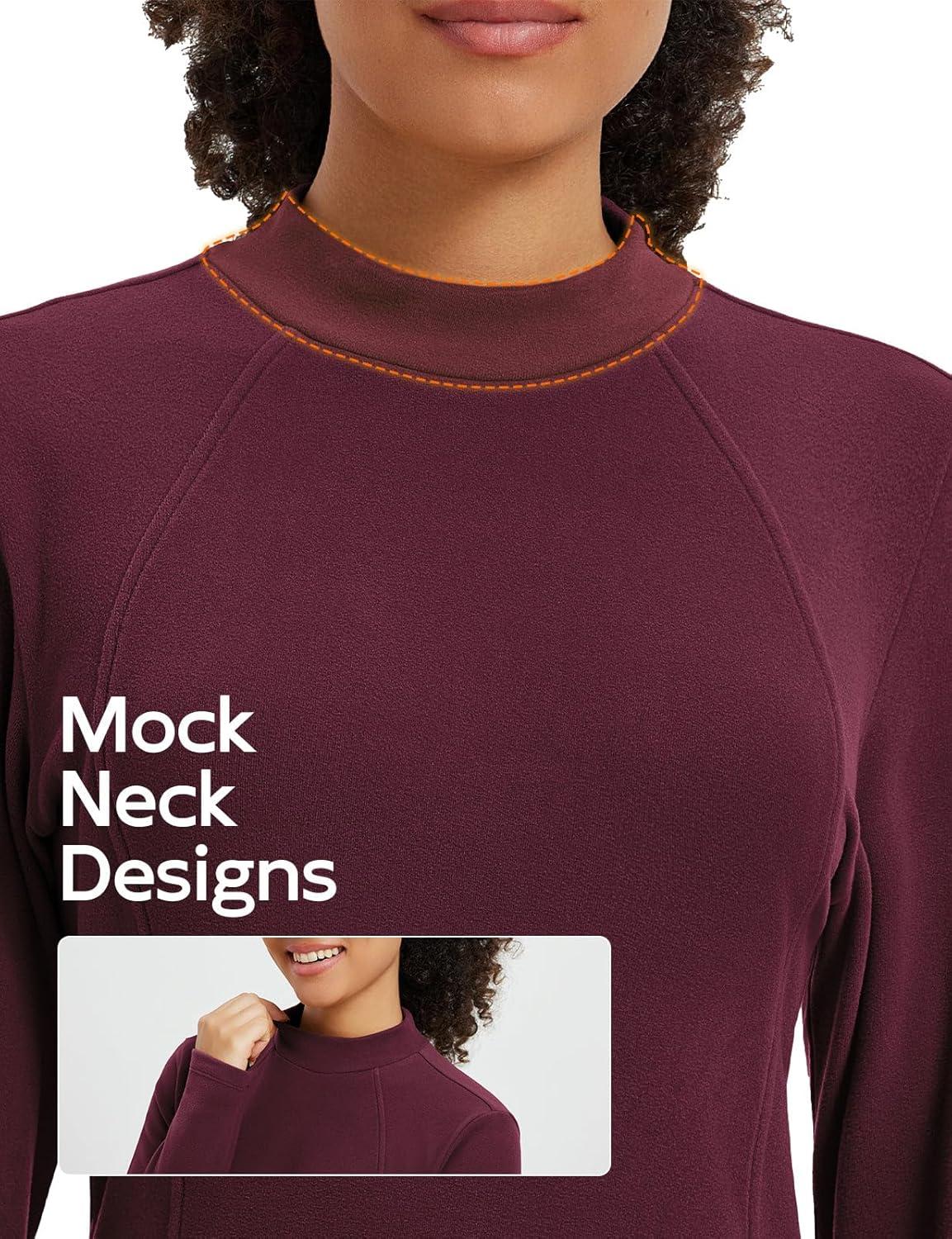 imagebaleaf Womens Thermal Tops Winter Long Sleeve Shirts Warm Base Layer Running Gear Mock Neck Clothes WorkoutWine Red
