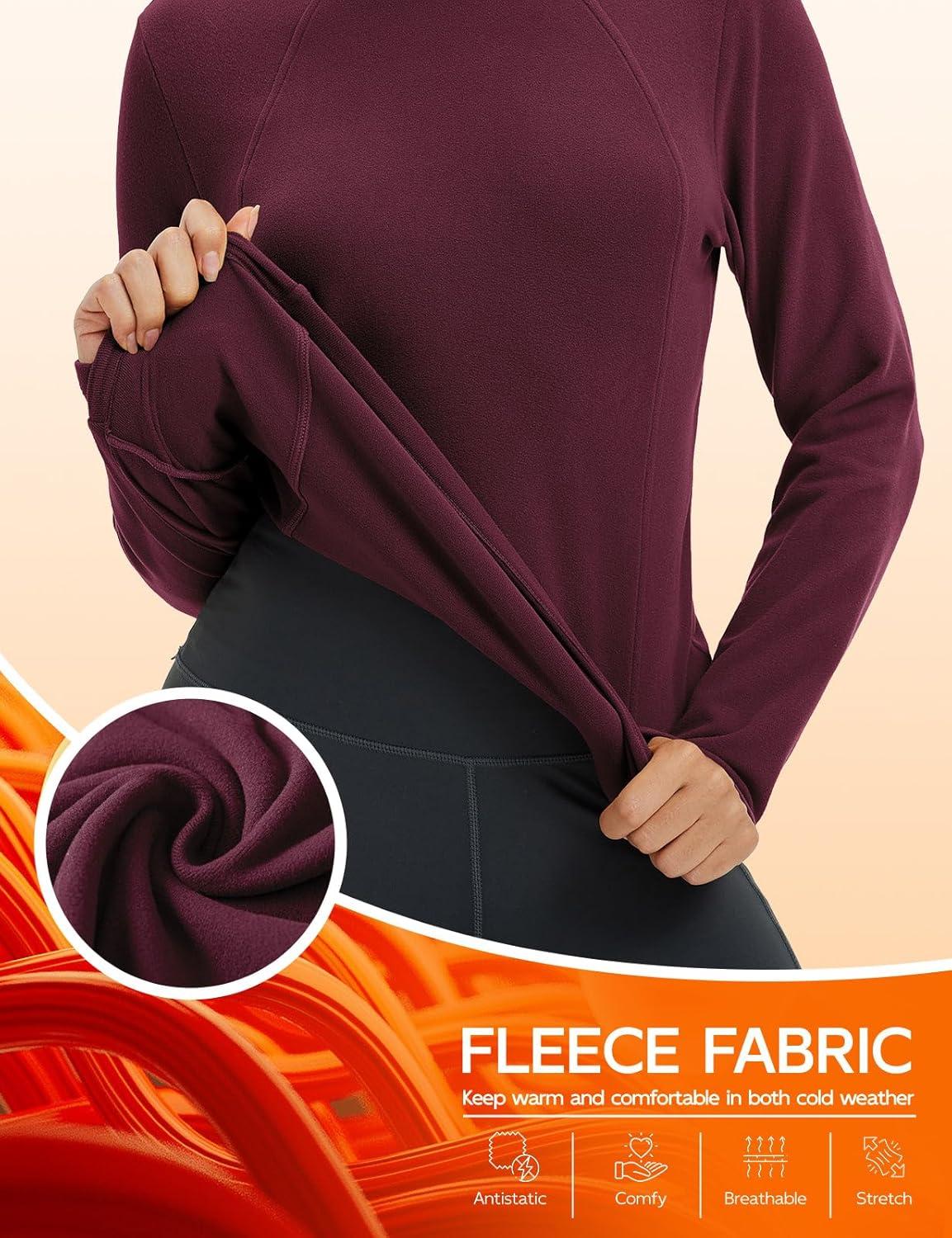 imagebaleaf Womens Thermal Tops Winter Long Sleeve Shirts Warm Base Layer Running Gear Mock Neck Clothes WorkoutWine Red