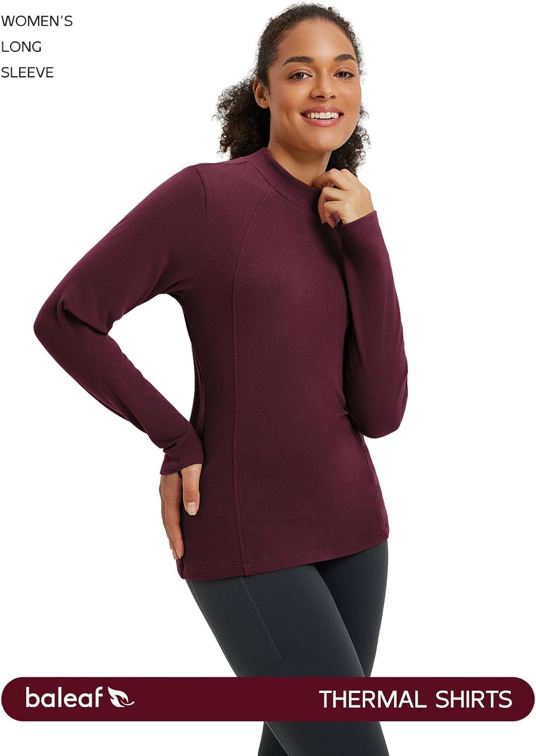 imagebaleaf Womens Thermal Tops Winter Long Sleeve Shirts Warm Base Layer Running Gear Mock Neck Clothes WorkoutWine Red