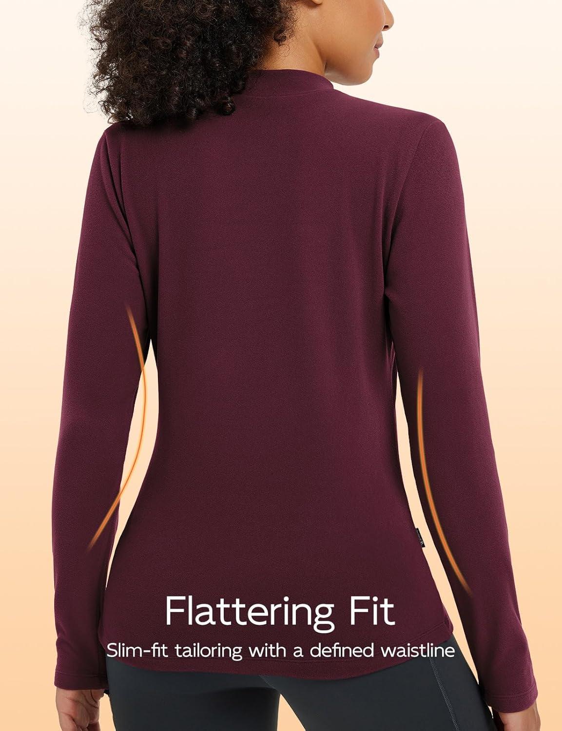 imagebaleaf Womens Thermal Tops Winter Long Sleeve Shirts Warm Base Layer Running Gear Mock Neck Clothes WorkoutWine Red