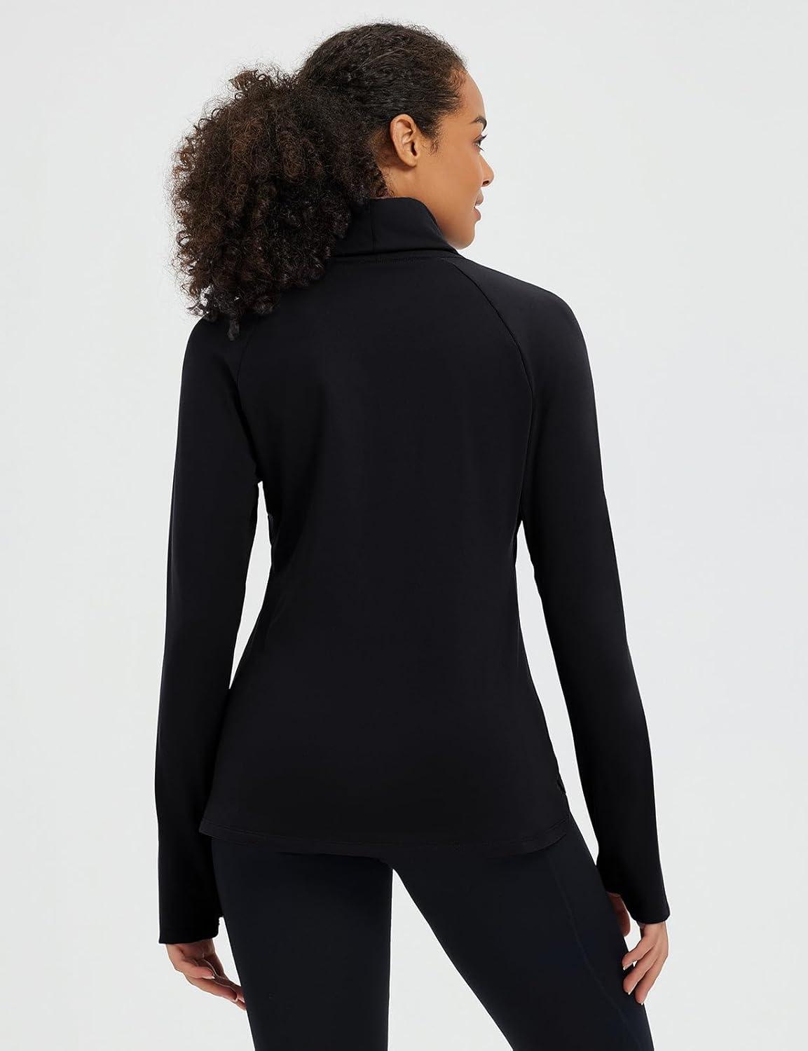 imagebaleaf Womens Thermal Turtleneck Tops Long Sleeve Shirts Ski Base Layer with Integrated Neck Face Mask ThumbholesBlack