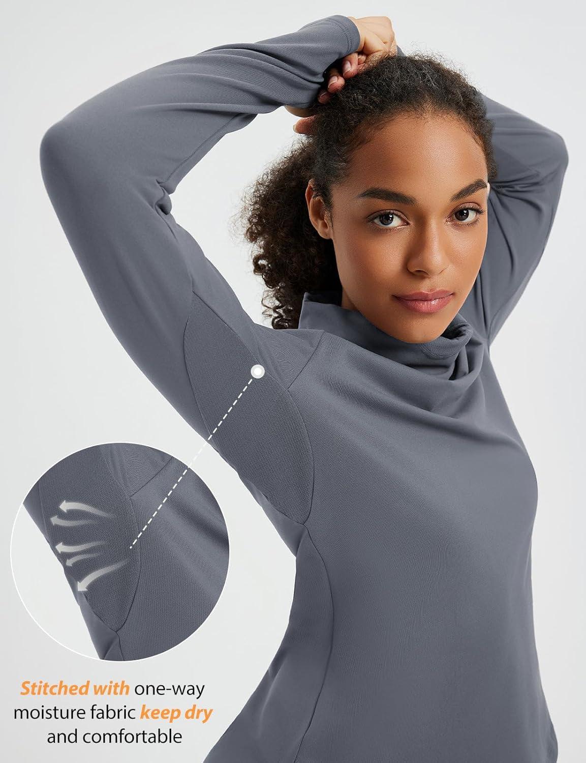 imagebaleaf Womens Thermal Turtleneck Tops Long Sleeve Shirts Ski Base Layer with Integrated Neck Face Mask ThumbholesDark Gray