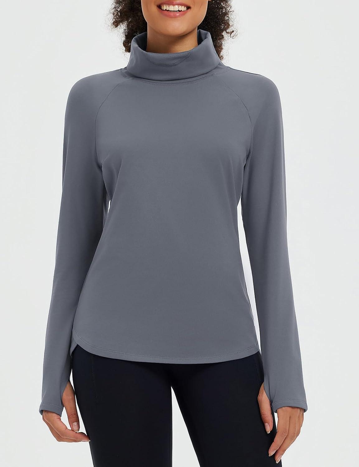 imagebaleaf Womens Thermal Turtleneck Tops Long Sleeve Shirts Ski Base Layer with Integrated Neck Face Mask ThumbholesDark Gray