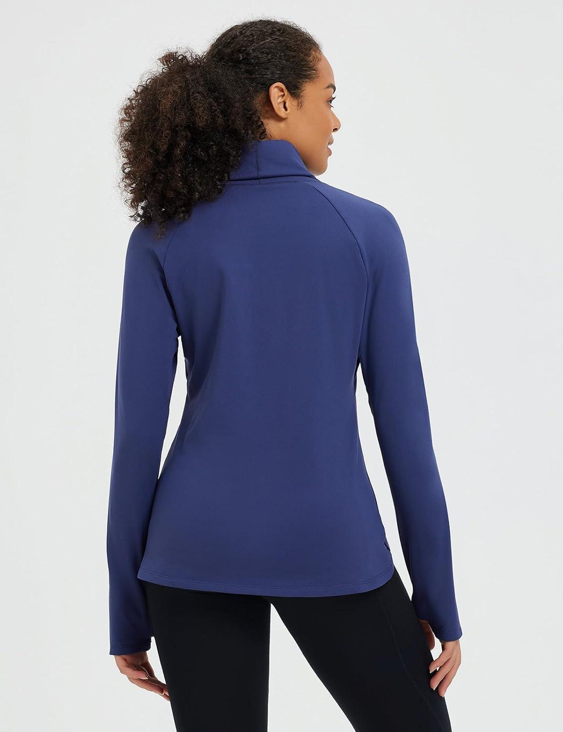 imagebaleaf Womens Thermal Turtleneck Tops Long Sleeve Shirts Ski Base Layer with Integrated Neck Face Mask ThumbholesNavy Blue