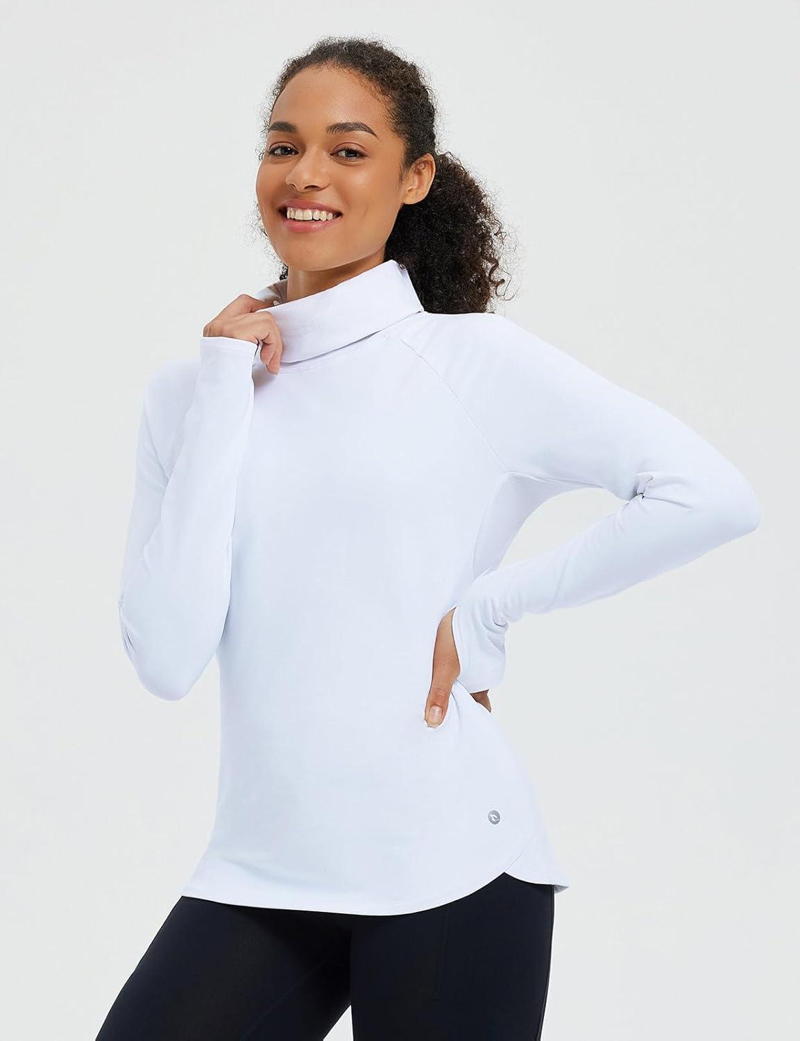 imagebaleaf Womens Thermal Turtleneck Tops Long Sleeve Shirts Ski Base Layer with Integrated Neck Face Mask ThumbholesWhite