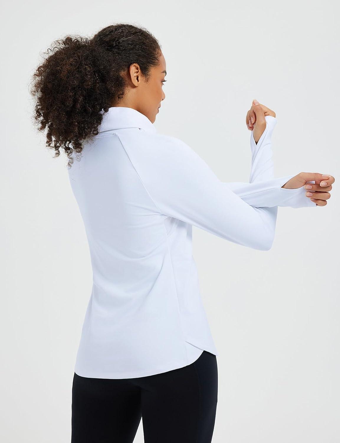 imagebaleaf Womens Thermal Turtleneck Tops Long Sleeve Shirts Ski Base Layer with Integrated Neck Face Mask ThumbholesWhite