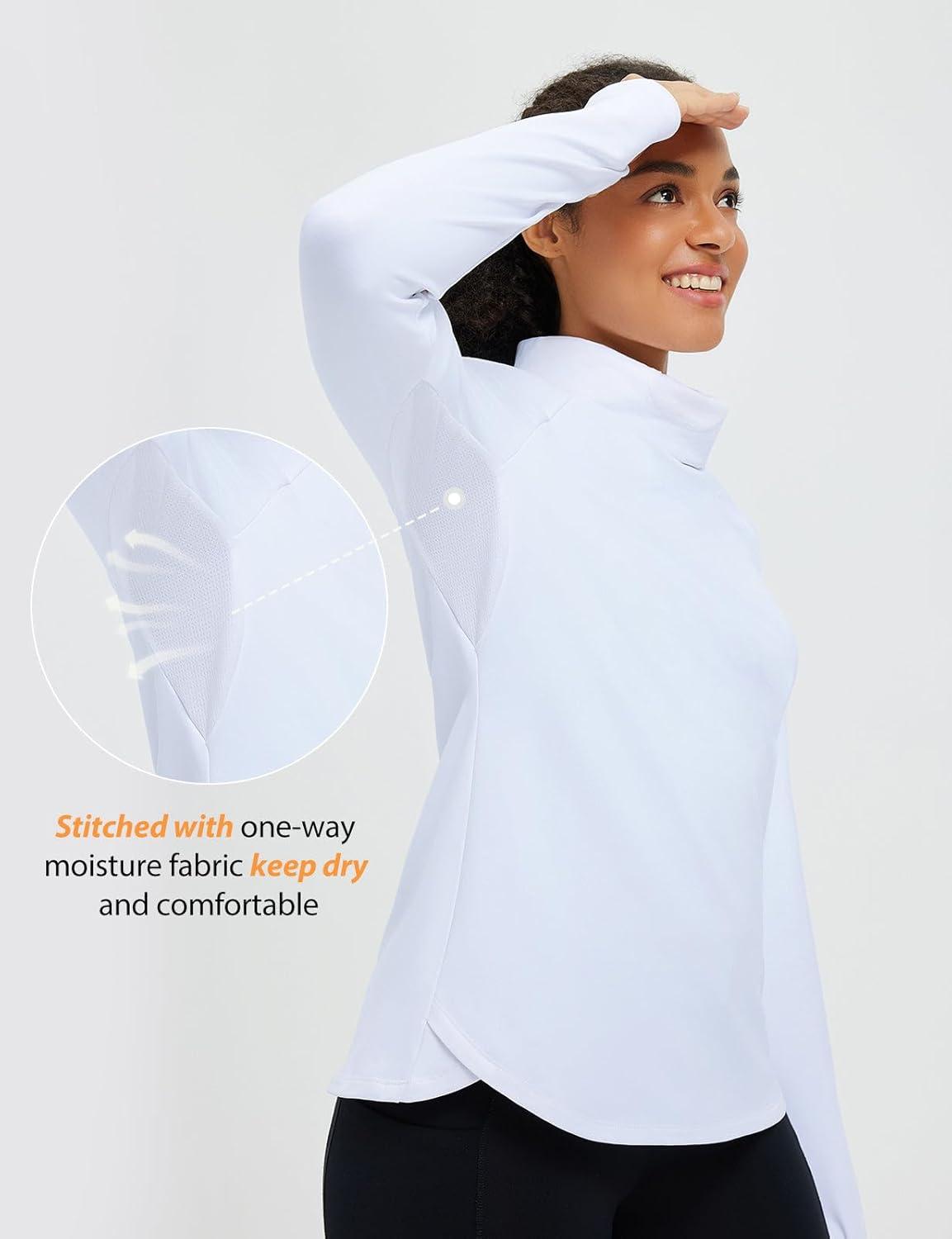 imagebaleaf Womens Thermal Turtleneck Tops Long Sleeve Shirts Ski Base Layer with Integrated Neck Face Mask ThumbholesWhite