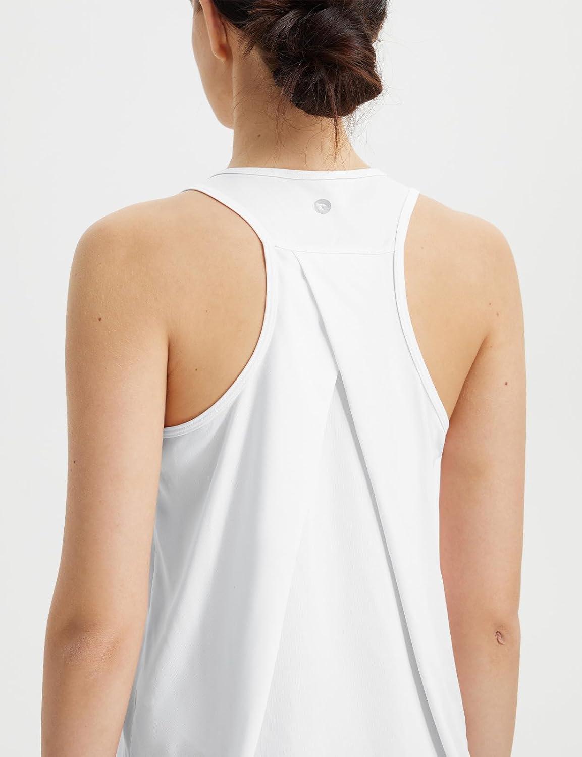 imagebaleaf Womens Workout Tops Racerback Sleeveless Running Athletic Tank Tops Quick Dry Shirts for Sports Gym ExerciseWhite