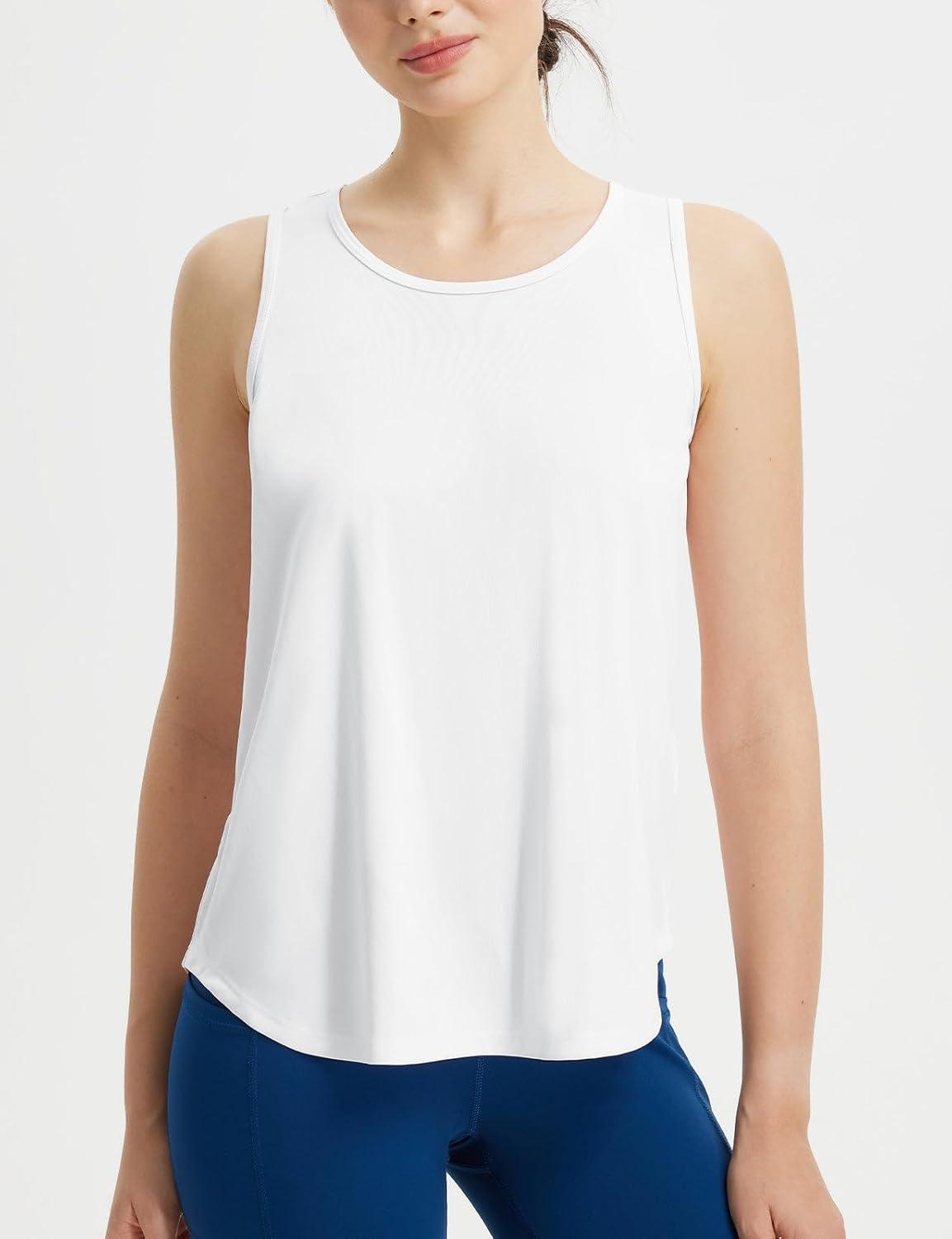 imagebaleaf Womens Workout Tops Racerback Sleeveless Running Athletic Tank Tops Quick Dry Shirts for Sports Gym ExerciseWhite