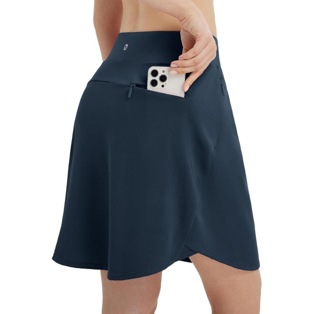 imagebaleaf Skorts for Woman 20quot Knee Length Golf Tennis Skirt High Waisted Long Athletic Casual Pockets UPF 50Navy Blue