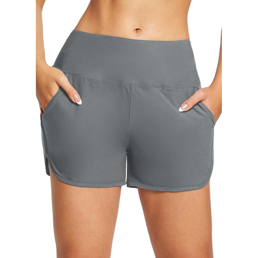 imagebaleaf Womens 3quot5quot7quot9quot High Waisted Swim Board Shorts Quick Dry Swimsuits Bottoms Trunks with PocketsDark Grey