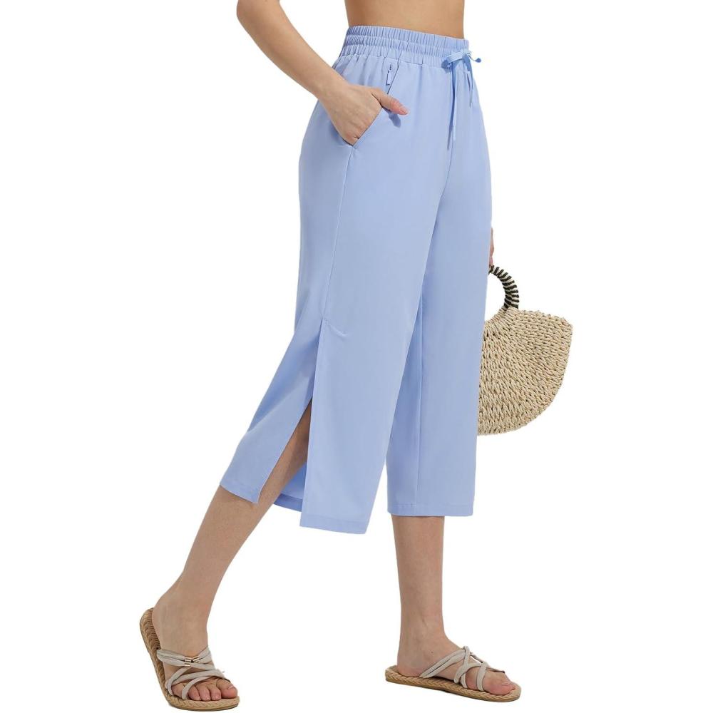 imagebaleaf Womens Capri Beach Pants Wide Leg Quick Dry Lightweight Capris UPF50 Casual Sweatpants Swim PantsLight Blue