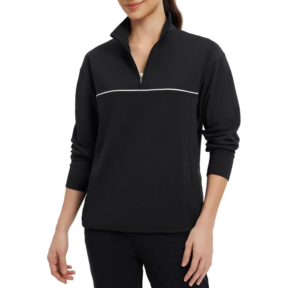 imagebaleaf Womens Fleece Golf Pullover Half Zip Running Jacket Thermal Shirts Winter Cold Weather Gear Water ResistantBlack