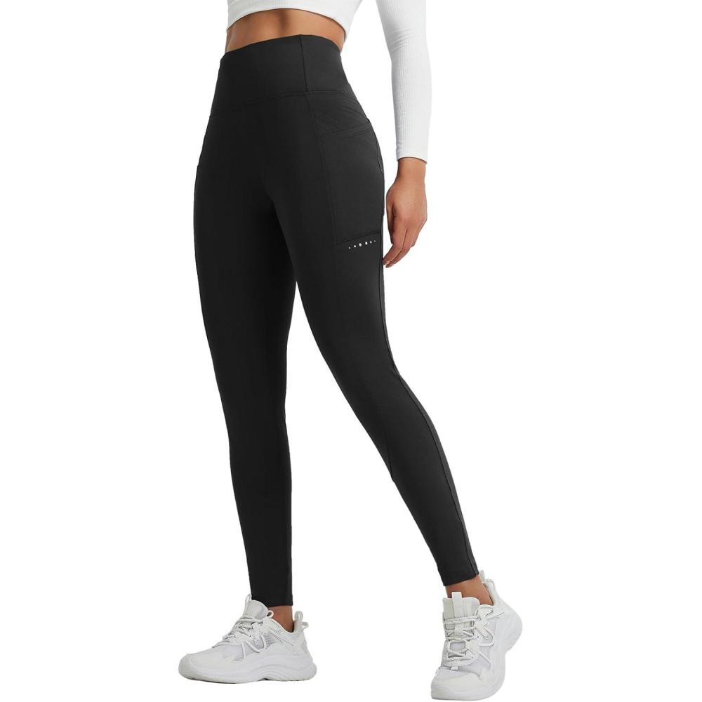 imagebaleaf Womens Fleece Lined Leggings Thermal Winter Warm Pants High Waisted Cold Weather Tights with Cross PocketsBlack