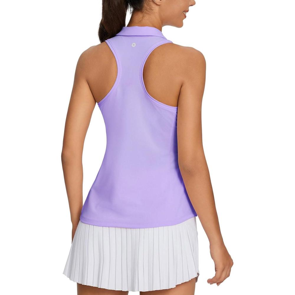 imagebaleaf Womens Golf Shirt Sleeveless Tennis Tank Tops VNeck Racerback Polo Collar UPFPurple