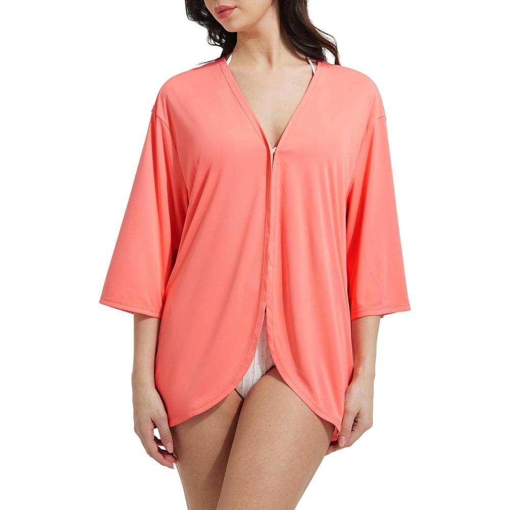 imagebaleaf Womens Long Sleeve Sun Shirts UPF 50 Lightweight Open Front Cardigan with Pockets Beach Cover Up SPF Sun WrapPink34 Sleeve