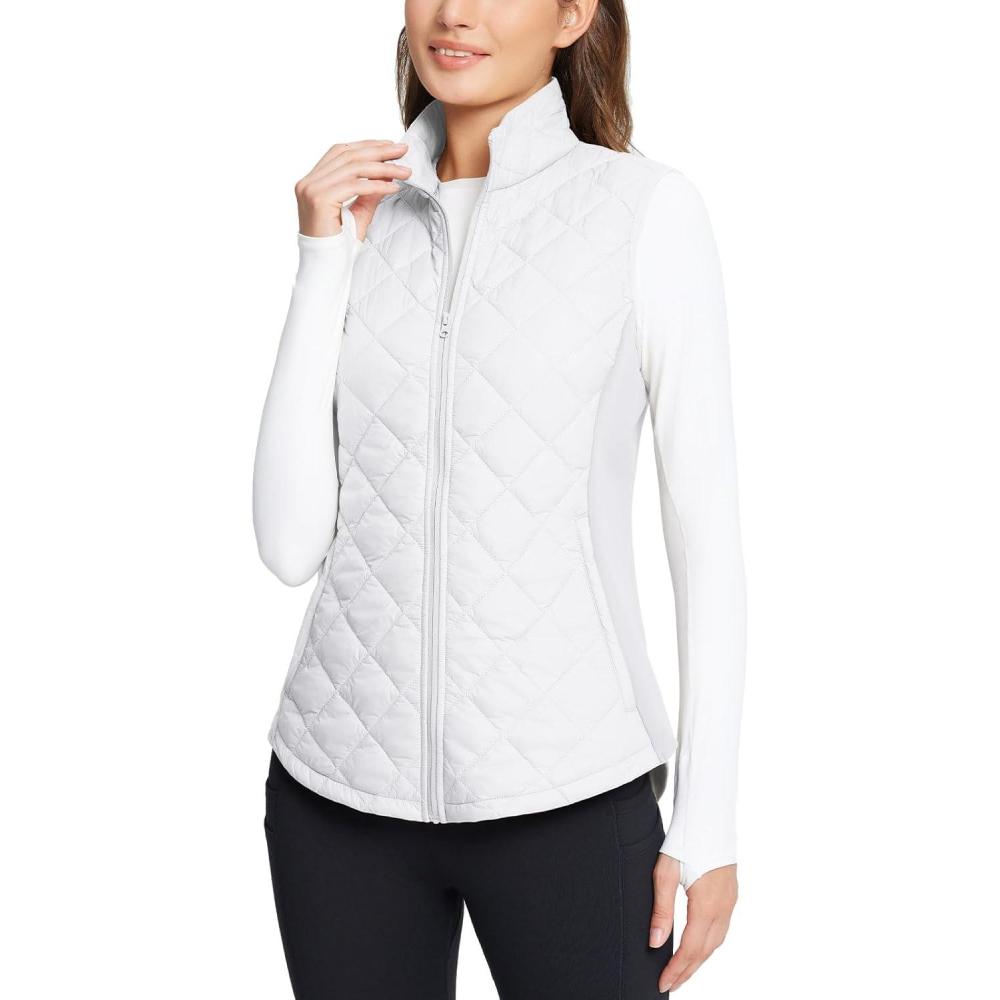 imagebaleaf Womens Puffer Vest Lightweight Winter Warm Stand Collar Quilted Vests Water Resistant Zip PocketsStar White