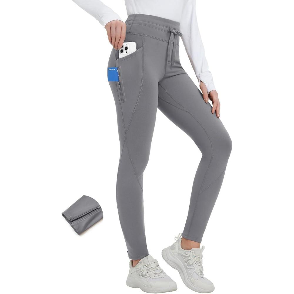 imagebaleaf Womens Thermal Fleece Lined Leggings with Pockets Ankle Zip Reflective Water Resistant High Waisted Warm Snow PantsGray