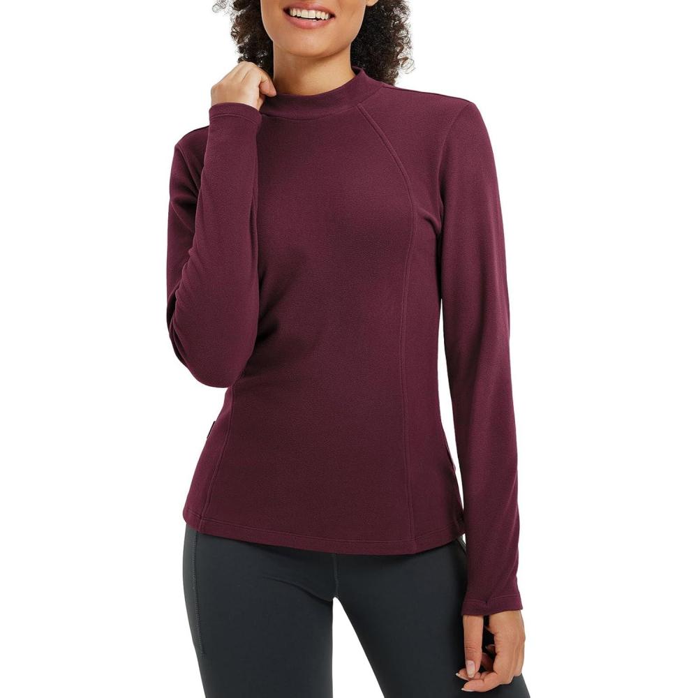 imagebaleaf Womens Thermal Tops Winter Long Sleeve Shirts Warm Base Layer Running Gear Mock Neck Clothes WorkoutWine Red