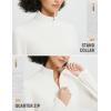 imagebaleaf Womens Fleece Quarter Zip Pullover Long Sleeve Thermal Tops Cold Weather Hiking Running Gear with Kangaroo PocketStar White