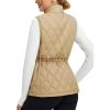 imagebaleaf Womens Puffer Drawstring Vest Lightweight Winter Warm Stand Collar Quilted Golf Vests Water Resistant Zip PocketsBrown
