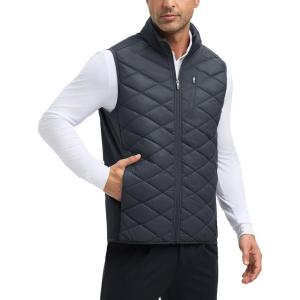 imagebaleaf Mens Puffer Vest Outerwear Golf Sleeveless Jacket Winter Warm Lightweight Pockets WindproofDark Gray