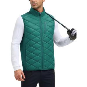 imagebaleaf Mens Puffer Vest Outerwear Golf Sleeveless Jacket Winter Warm Lightweight Pockets WindproofGreen