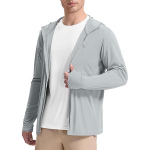 imagebaleaf Mens UPF 50 Full Zip Light Jacket Hooded Long Sleeve Cooling Shirt with Pocket Hiking Fishing Outdoor Performance02light Gray