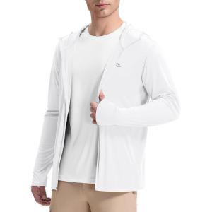 imagebaleaf Mens UPF 50 Full Zip Light Jacket Hooded Long Sleeve Cooling Shirt with Pocket Hiking Fishing Outdoor Performance02white