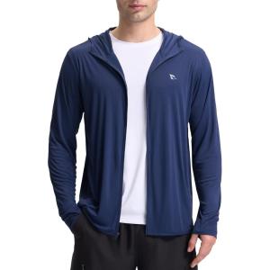 imagebaleaf Mens UPF 50 Full Zip Light Jacket Hooded Long Sleeve Cooling Shirt with Pocket Hiking Fishing Outdoor PerformanceNavy Blue