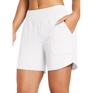 imagebaleaf Womens 3quot5quot7quot9quot High Waisted Swim Board Shorts Quick Dry Swimsuits Bottoms Trunks with PocketsWhite